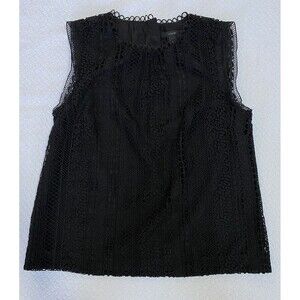 J. Crew Black Floral Lace Sleeveless Top Blouse Circle Eyelet Trim Size 8